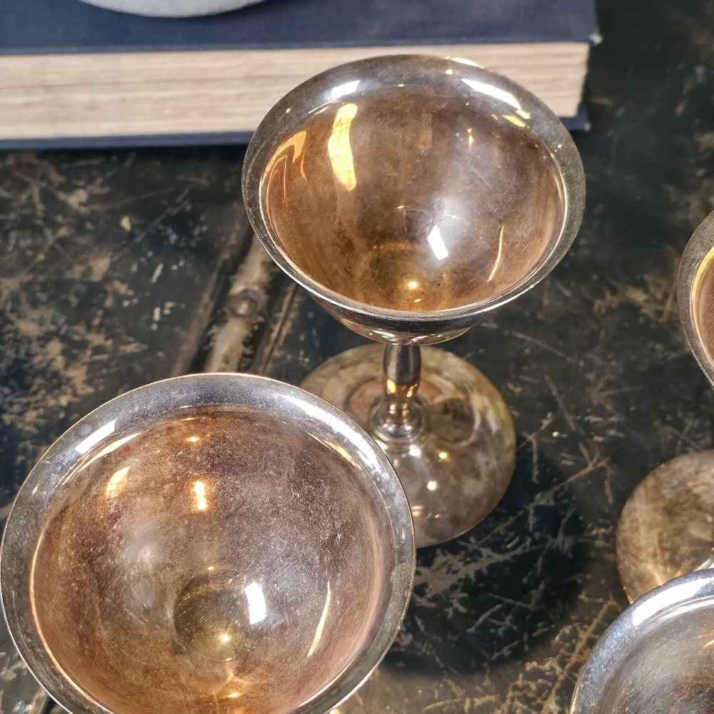 ​Set of 6 Vintage Birks Primrose Plate Silver Cordial Goblets Gold Wash Interior - Picture 13 of 14